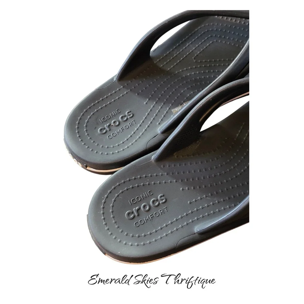 crocs flip flops sandals size women's 11 black classic comfort free shipping